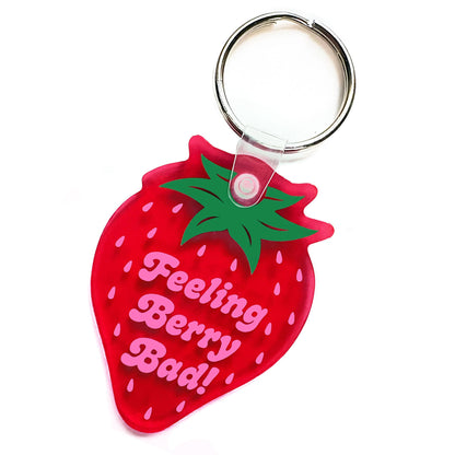 Feeling Berry Bad Cute Strawberry-Shaped Vinyl Keychain (Krystan Saint Cat)