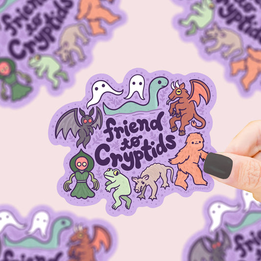 "Friend to Cryptids" Halloween Vinyl Sticker (Turtle's Soup)
