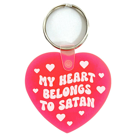 "My Heart Belongs To Satan" Heart Shaped Vinyl Keychain (Krystan Saint Cat)