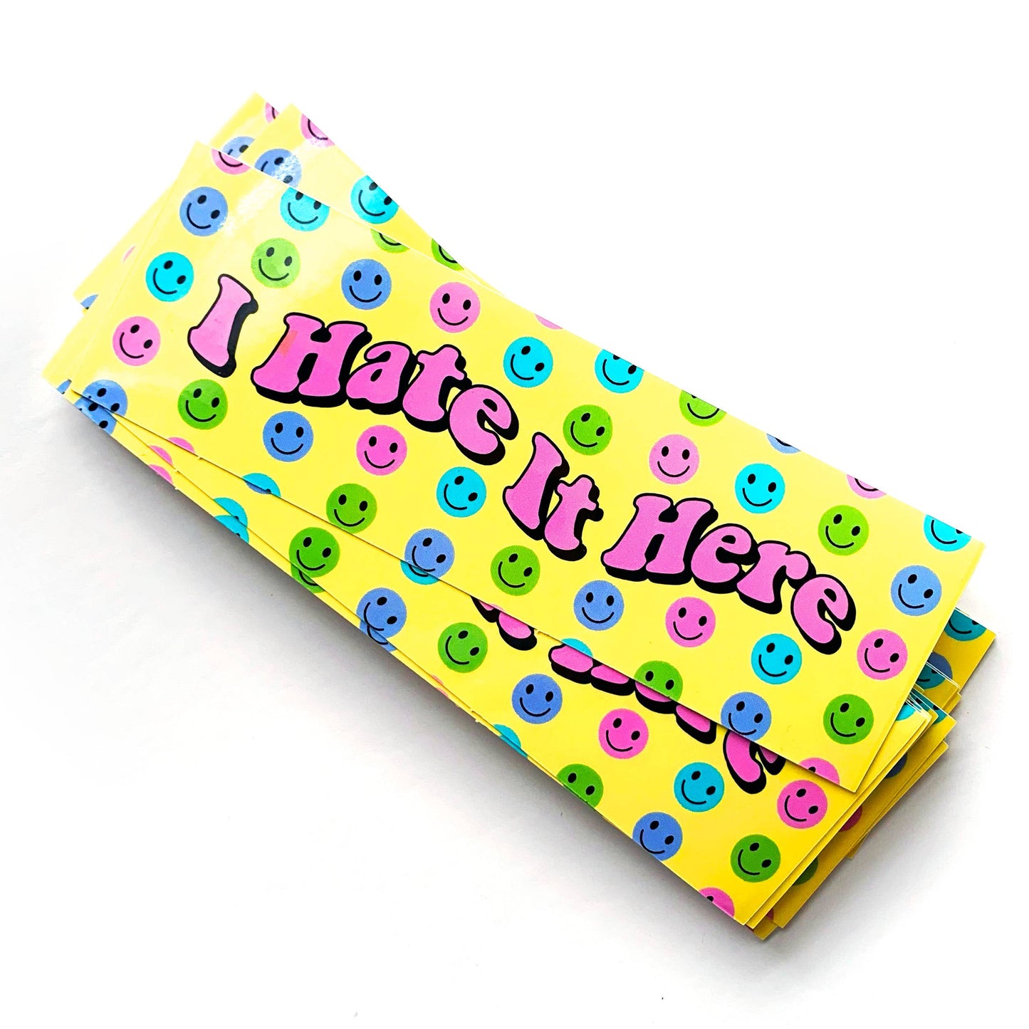 "I Hate It Here" Happy Face Vinyl Sticker (Krystan Saint Cat)