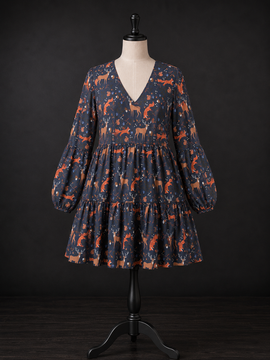 Pre-Order: Autumn Critters - Ophelia Long Sleeve Flowy V-Neck Midi Dress