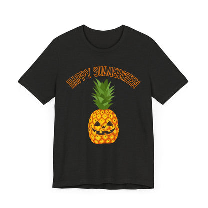 "Happy Summerween" Black And Orange Jack-O-Lantern Pineapple Tee - Unisex Shirt