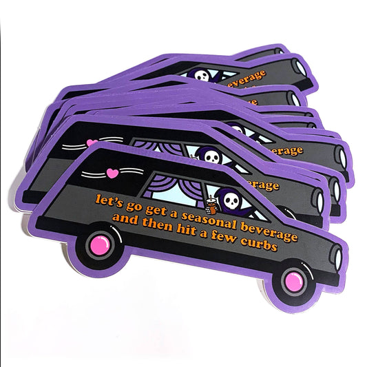 "Bad Driver" Grim Reaper Fall Hit The Curb Vinyl Sticker (Krystan Saint Cat)