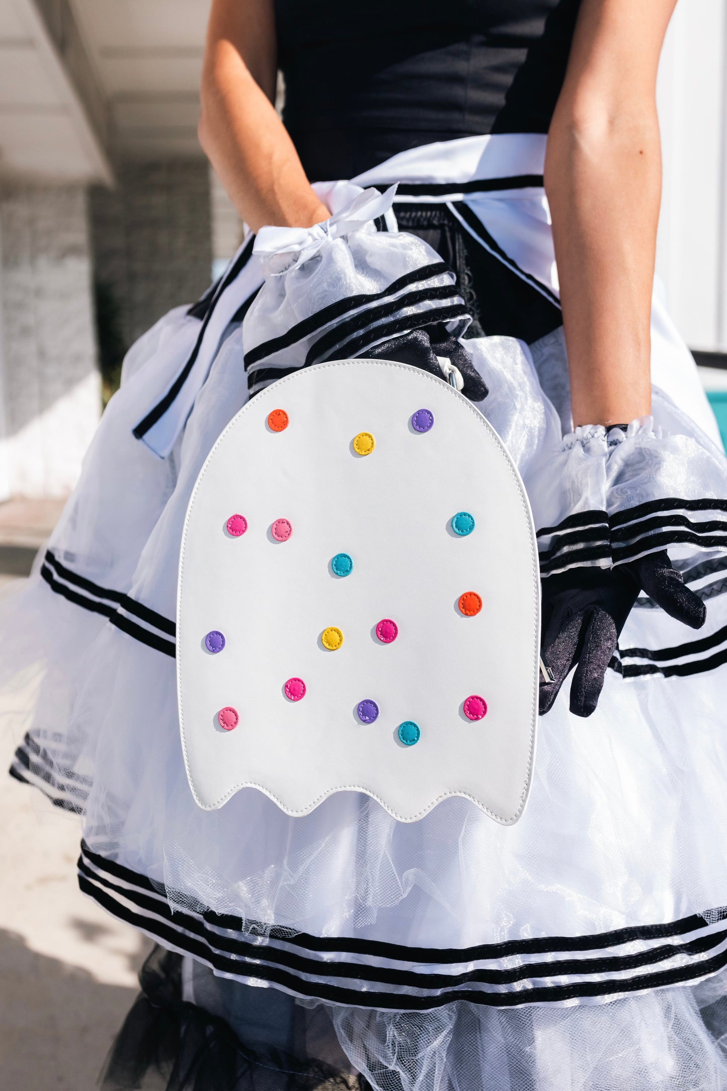 Circus Cookie Ghost Convertible Bag - White Vegan Leather Ghost Purse with Rainbow Sprinkles (Spooky Nostalgia Edition)