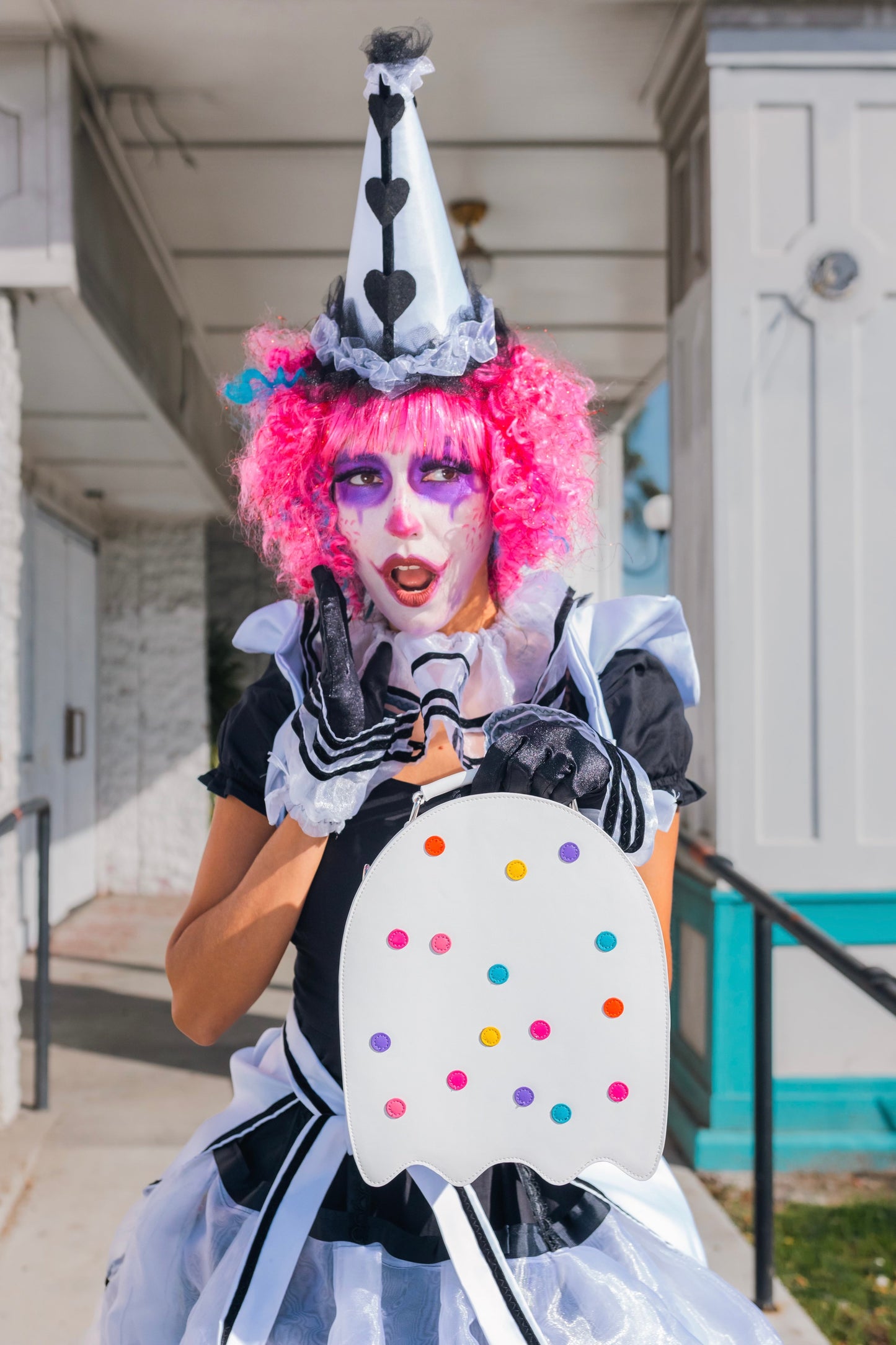 Circus Cookie Ghost Convertible Bag - White Vegan Leather Ghost Purse with Rainbow Sprinkles (Spooky Nostalgia Edition)