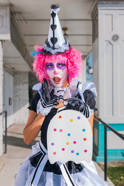 Circus Cookie Ghost Convertible Bag - White Vegan Leather Ghost Purse with Rainbow Sprinkles (Spooky Nostalgia Edition)