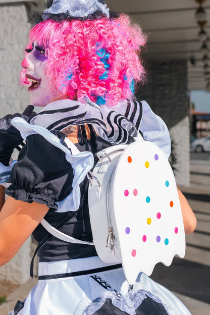 Circus Cookie Ghost Convertible Bag - White Vegan Leather Ghost Purse with Rainbow Sprinkles (Spooky Nostalgia Edition)