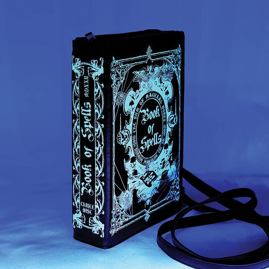 Glow in the Dark Book of Spells Clutch Bag, Witchy Spellbook Purse, Gothic Book Clutch with Wristlet
