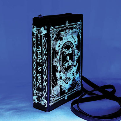 Glow in the Dark Book of Spells Clutch Bag, Witchy Spellbook Purse, Gothic Book Clutch with Wristlet