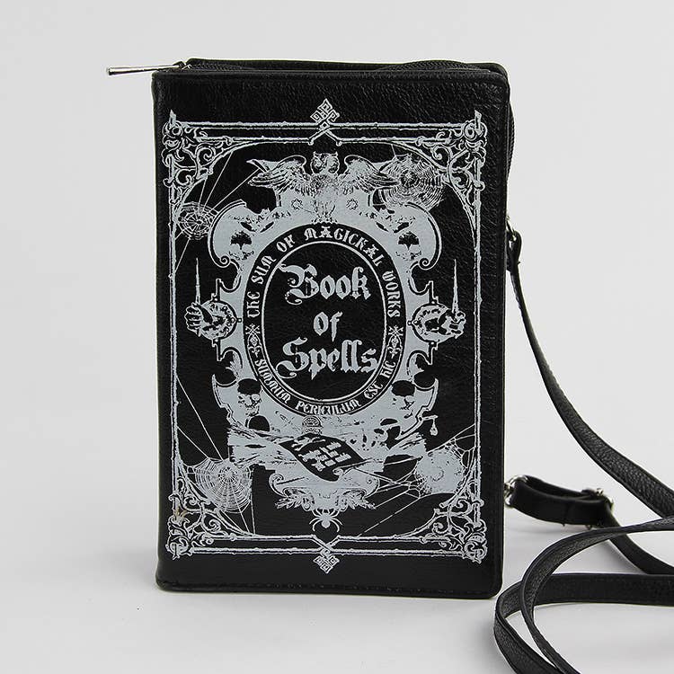Glow in the Dark Book of Spells Clutch Bag, Witchy Spellbook Purse, Gothic Book Clutch with Wristlet