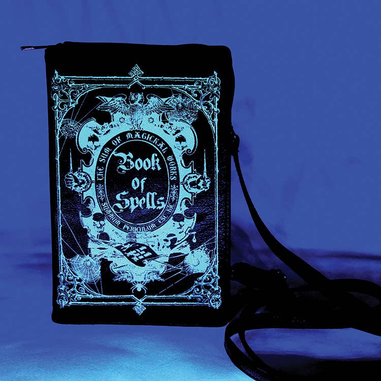 Glow in the Dark Book of Spells Clutch Bag, Witchy Spellbook Purse, Gothic Book Clutch with Wristlet