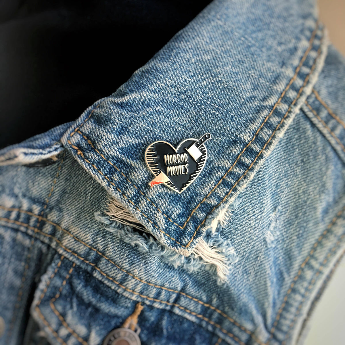 Ectogasm - "Horror Movies" Knife and Heart Silver Enamel Pin