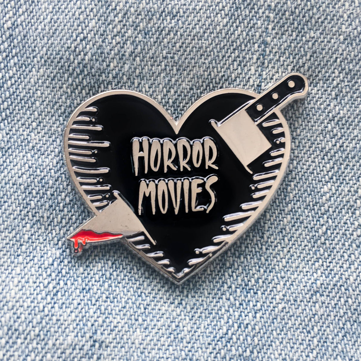 Ectogasm - "Horror Movies" Knife and Heart Silver Enamel Pin