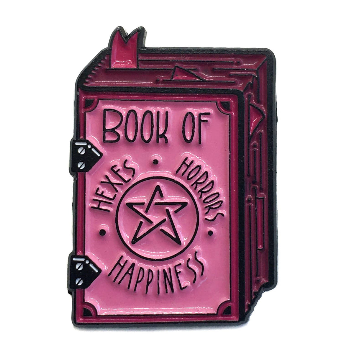 "Book of Hexes, Horrors, and Happiness" Grimoire Enamel Pin (Ectogasm)