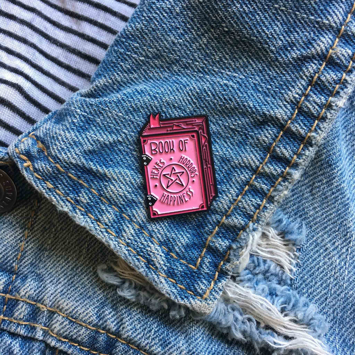 "Book of Hexes, Horrors, and Happiness" Grimoire Enamel Pin (Ectogasm)