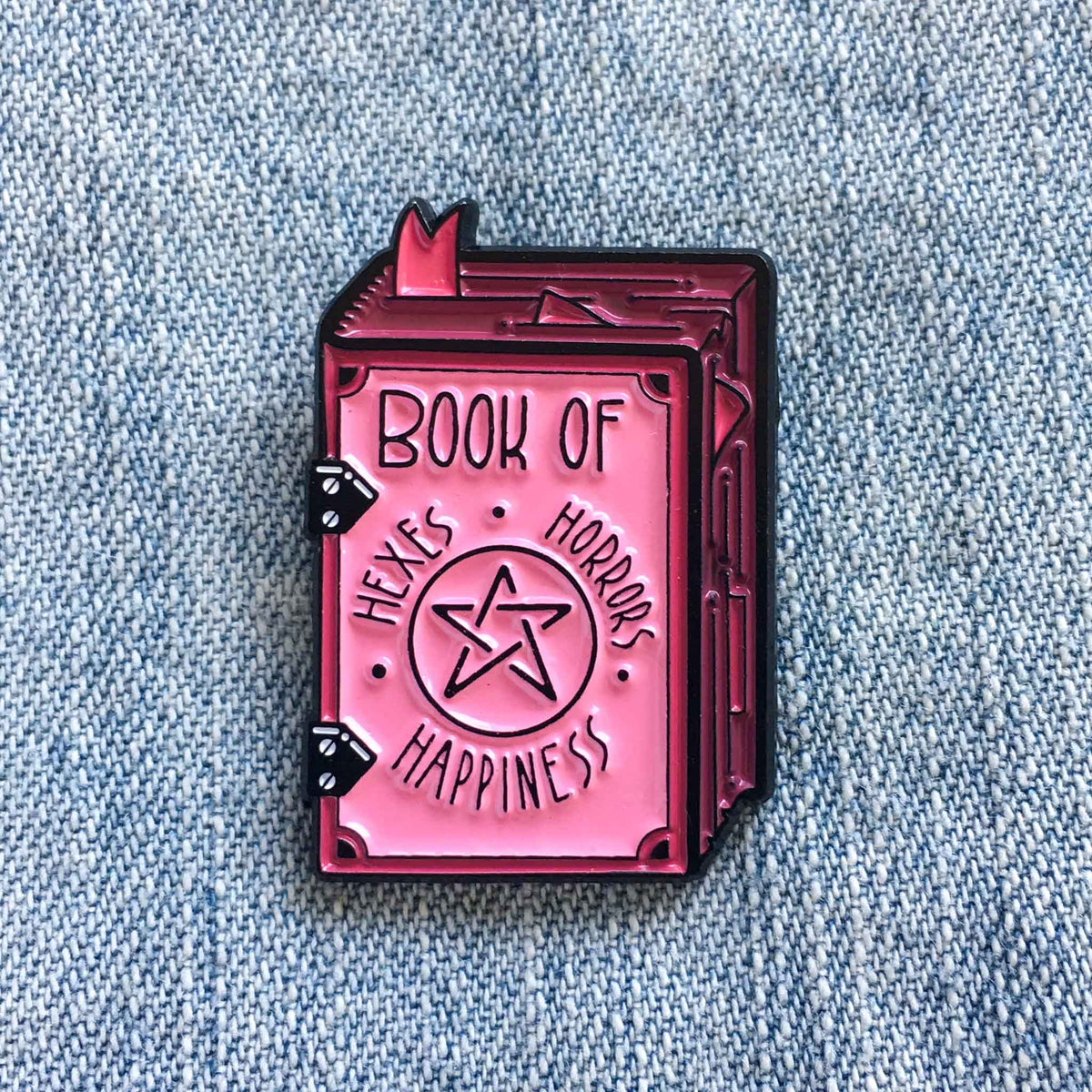 "Book of Hexes, Horrors, and Happiness" Grimoire Enamel Pin (Ectogasm)