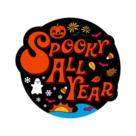 "Spooky All Year" Halloween Vinyl Sticker (Krystan Saint Cat)