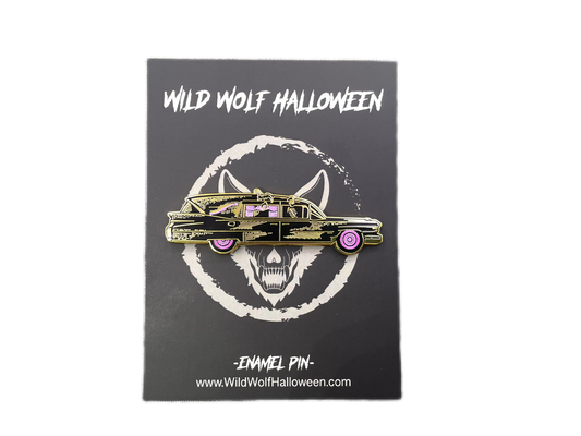 Wild Wolf Halloween - Hearse Car Enamel Pin