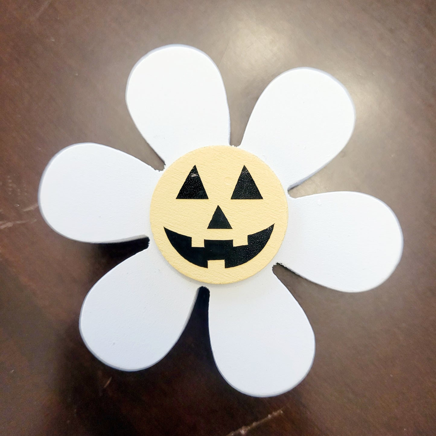 Spooky Chunky Wood Daisy Jack-o-Lantern - Springoween Decor