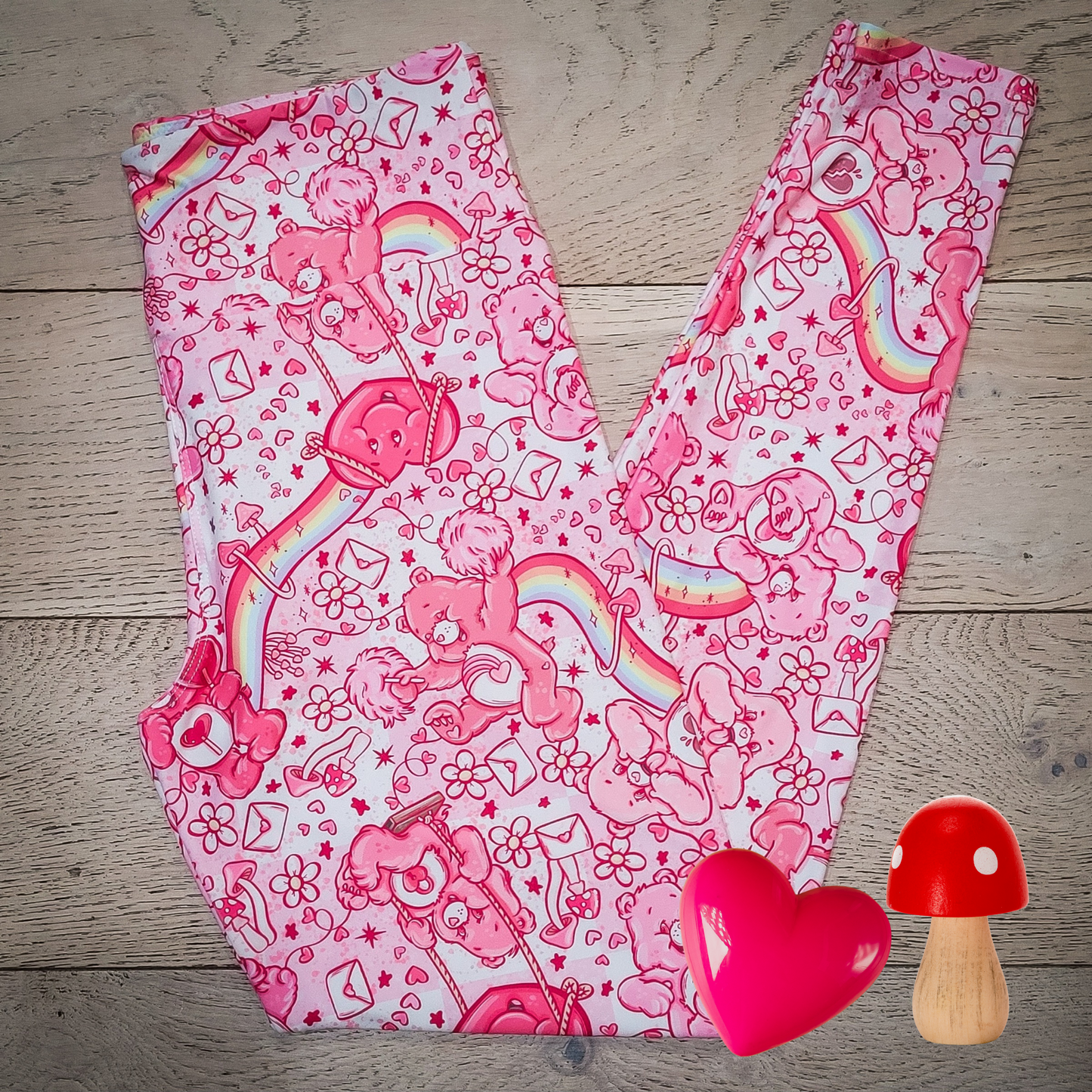Care Hearts (Semi-Exclusive) - 1980s Cartoon Hearts Valentine's Day Love High-quality Handcrafted Vibrant Leggings