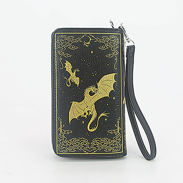 Romantasy Dragon Book Wallet with Wristlet, Gothic Fantasy Dragon Wallet, Book Style Vinyl Wallet