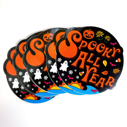 "Spooky All Year" Halloween Vinyl Sticker (Krystan Saint Cat)