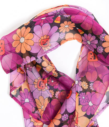 Halloween Printed Hair Scarves - Universal Monsters, Floral Pumpkins, Day of The Dead (Unique Vintage)