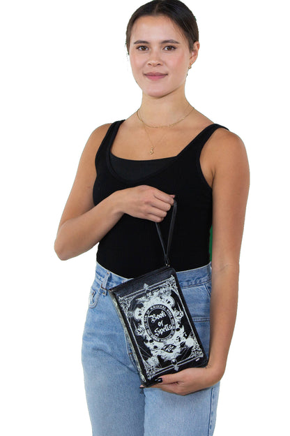 Glow in the Dark Book of Spells Clutch Bag, Witchy Spellbook Purse, Gothic Book Clutch with Wristlet
