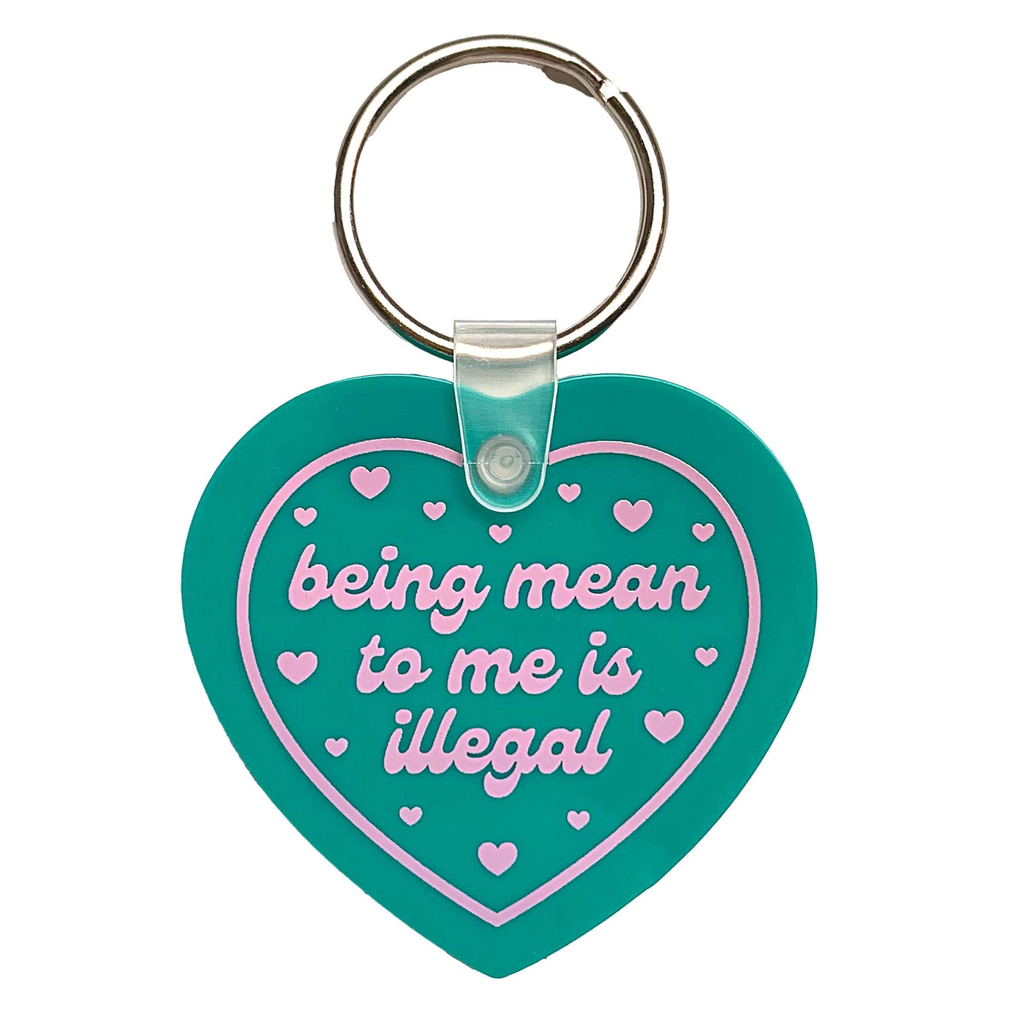 "Being Mean To Me Is Illegal" Heart Shaped Vinyl Keychain (Krystan Saint Cat)