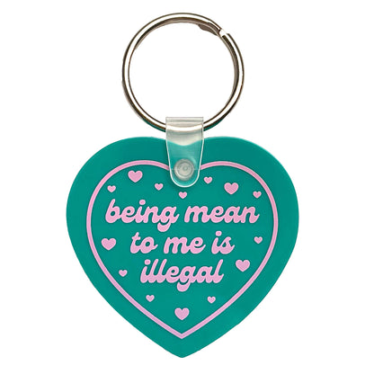 "Being Mean To Me Is Illegal" Heart Shaped Vinyl Keychain (Krystan Saint Cat)