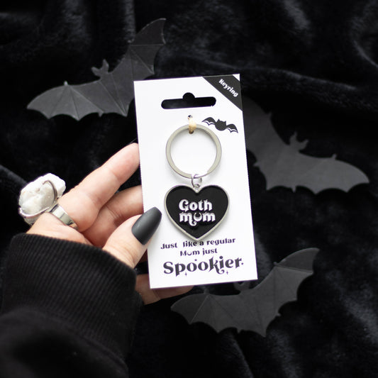 Goth Mum Mom Black Heart Keyring