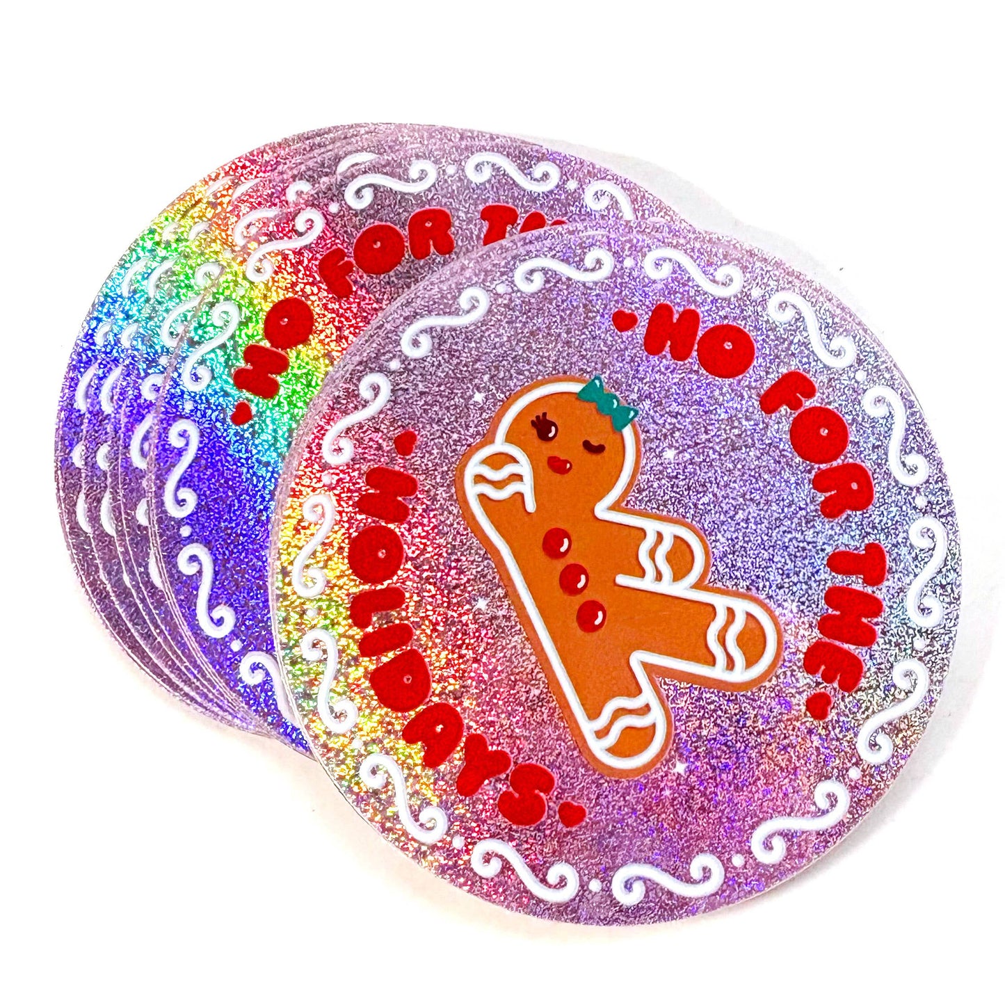 "Ho For The Holidays" Christmas Holographic Glitter Sticker (Krystan Saint Cat)