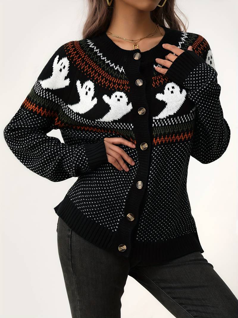 CLEARANCE Ghosts Cardigan Sweater (Orange or Black)