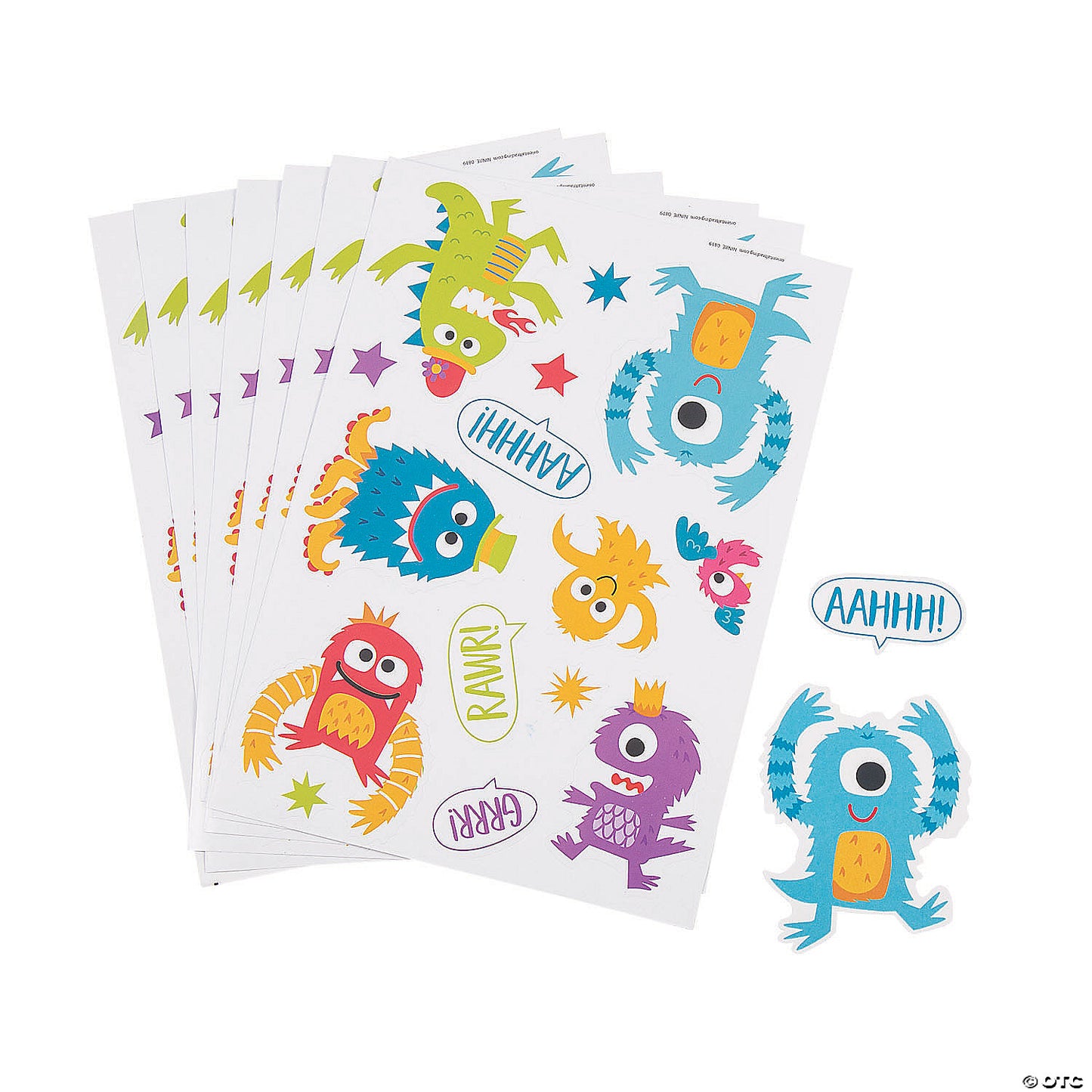 Brightly Colored Cute Monster Paper Sticker Sheets (5" x 7")