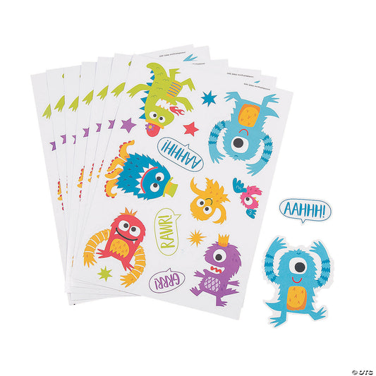 Brightly Colored Cute Monster Paper Sticker Sheets (5" x 7")
