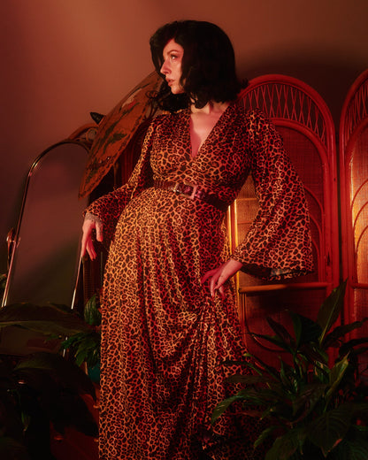 Raquel Maxi Dress with Bell Sleeves in Leopard Print Knit