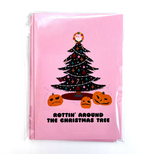 "Rottin' Around The Christmas Tree" Spooky Holiday Card (Krystan Saint Cat)