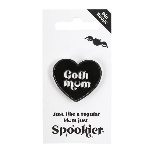 Goth Mum Mom Black Heart Pin Badge
