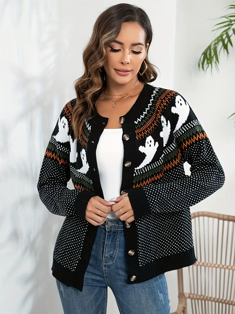 CLEARANCE Ghosts Cardigan Sweater (Orange or Black)
