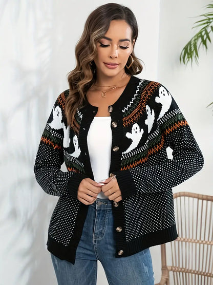 CLEARANCE Ghosts Cardigan Sweater (Orange or Black)