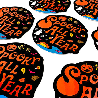 "Spooky All Year" Halloween Vinyl Sticker (Krystan Saint Cat)