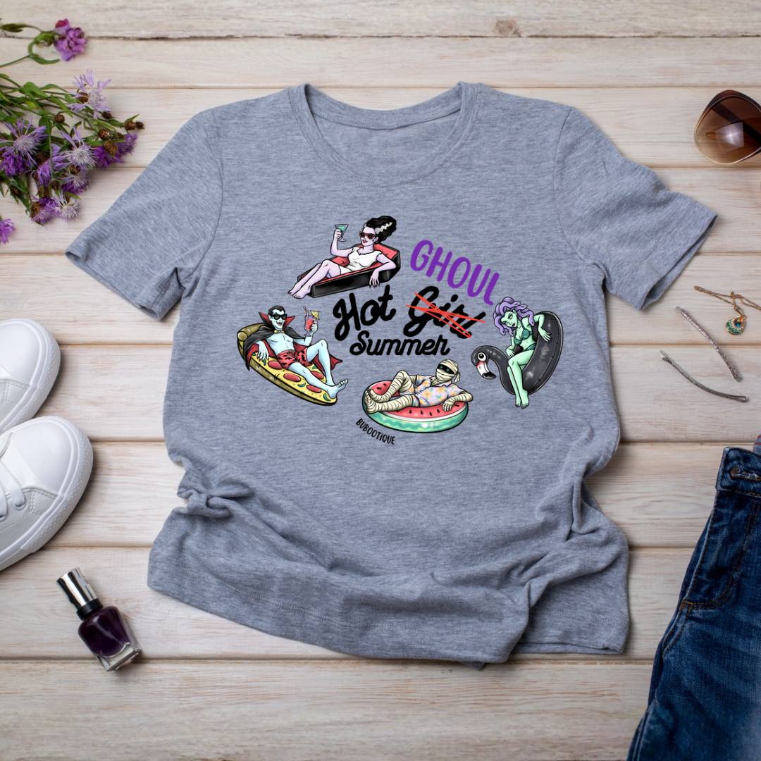 Hot Girl Summer Graphic Tee — Retro Pinup Summerween Watermelon & Pool Float Design Shirt