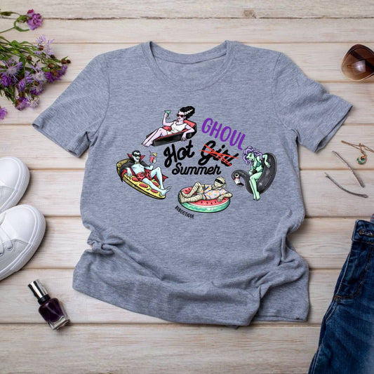 Hot Girl Summer Graphic Tee — Retro Pinup Summerween Watermelon & Pool Float Design Shirt