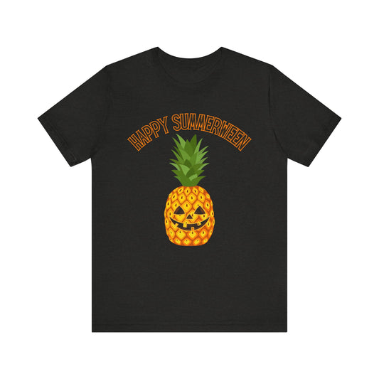 "Happy Summerween" Black And Orange Jack-O-Lantern Pineapple Tee - Unisex Shirt