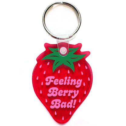 Feeling Berry Bad Cute Strawberry-Shaped Vinyl Keychain (Krystan Saint Cat)