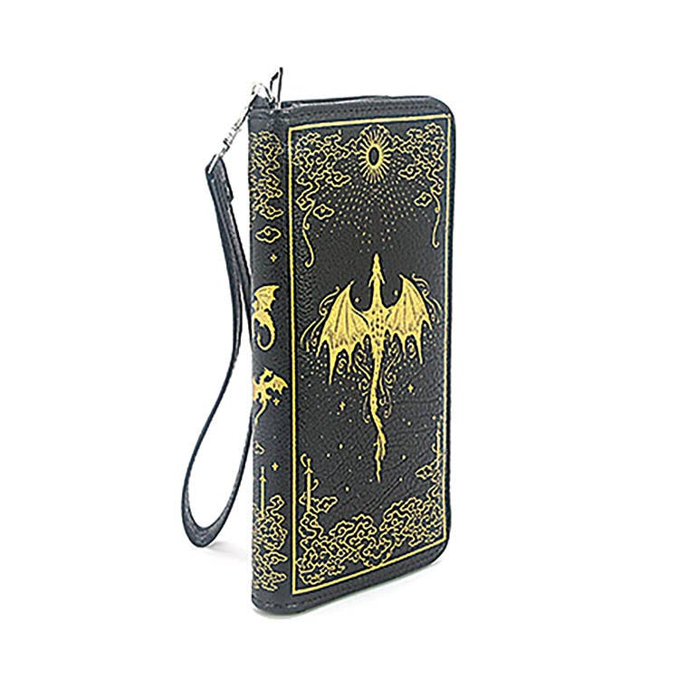 Romantasy Dragon Book Wallet with Wristlet, Gothic Fantasy Dragon Wallet, Book Style Vinyl Wallet