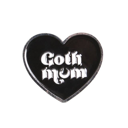 Goth Mum Mom Black Heart Pin Badge