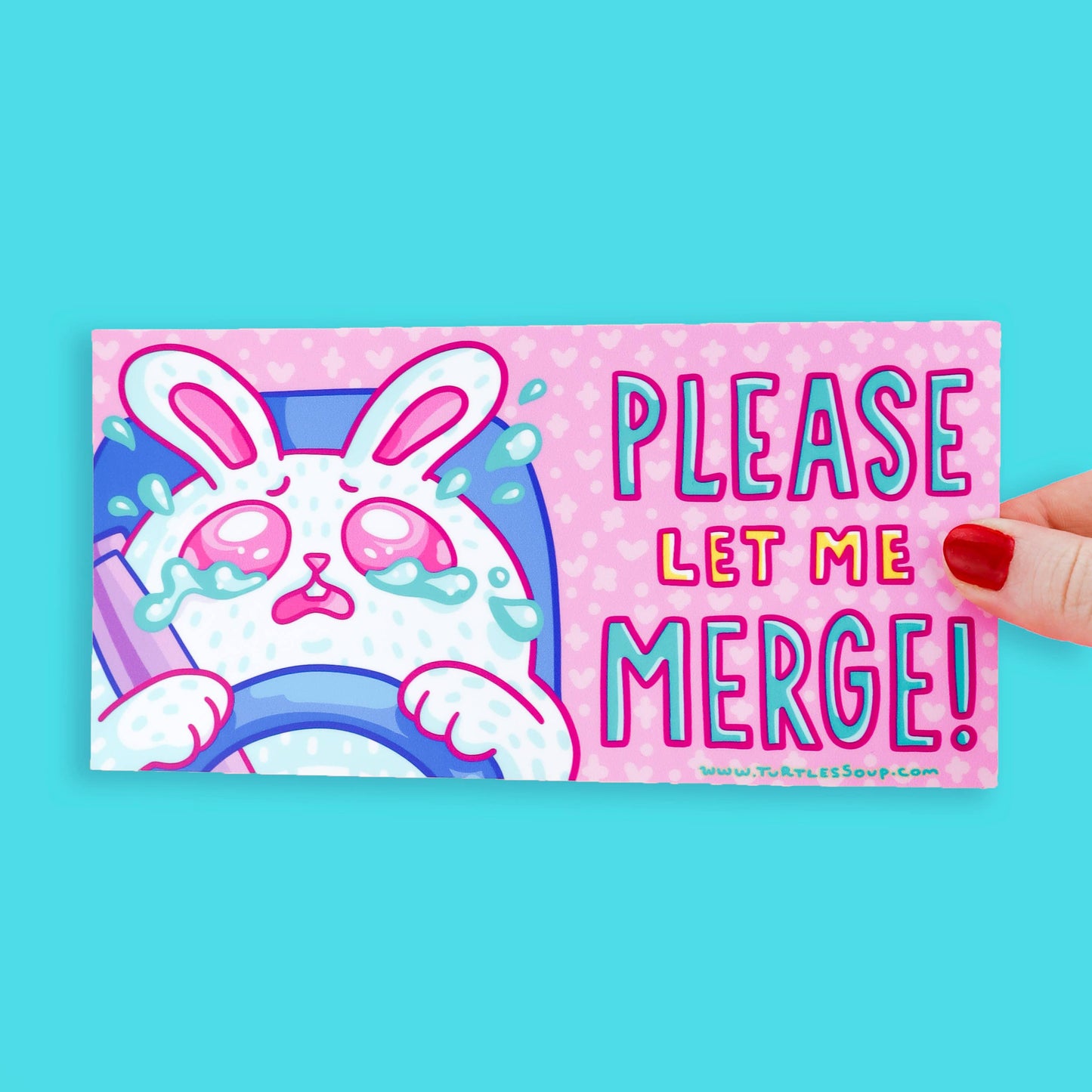 "Please Let Me Merge" Pleading Funny Car Vehicle Vinyl Bumper Sticker (Turtle's Soup)