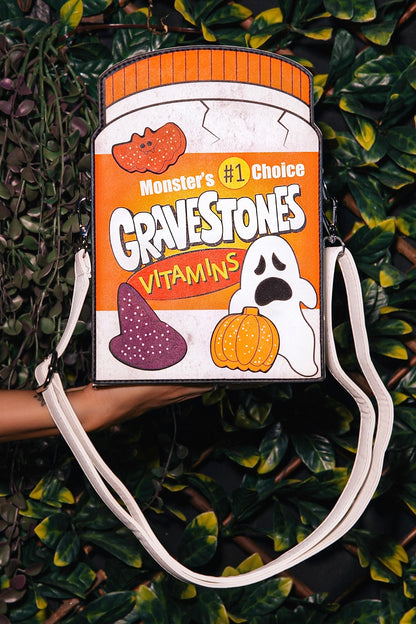 The Gravestone Bag – Gothic Handbag with Embroidered Halloween Patches (Monster Vitamin Edition)