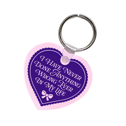 "I Have Never Done Anything Wrong" Heart Shaped Vinyl Keychain (Krystan Saint Cat)